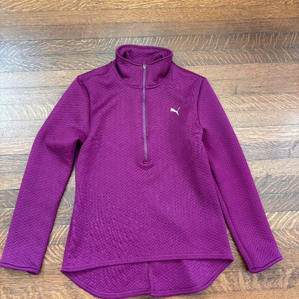 Women's PUMA WarmCELL Quarter Zip Long Sleeve Purple Shirt Sz S Thumbholes Top